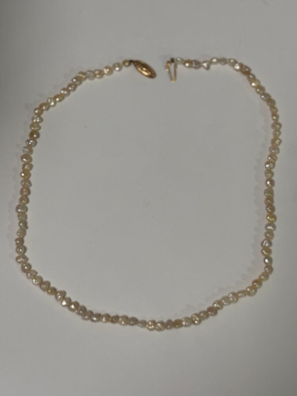 Vintage Freshwater Pearls 14K Gold Beads & Clasp Necklace Small Baroque Pearls